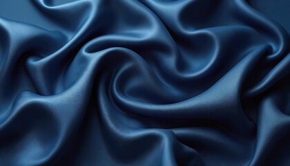 Obraz premium Blue fabric with crinkled texture, folded edges, dark navy blue color, gray border, subtle folds, unique texture, interplay of light, shadow, fabric folds.