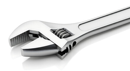 Obraz premium Adjustable metal wrench and nut, essential work tools for mechanics, isolated on a white background