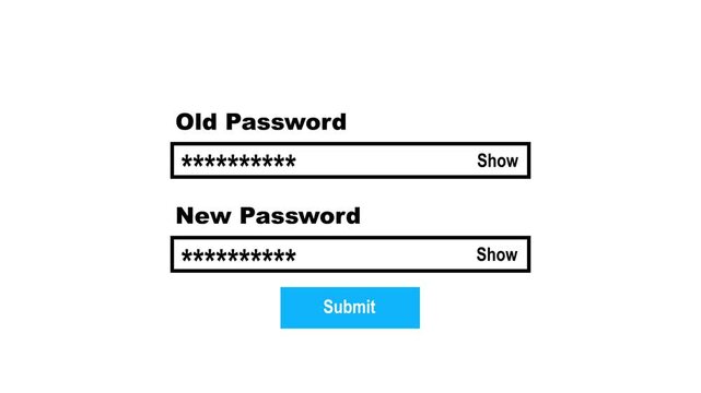 Submitting a new password on a website login form. Typing password on submit page. Entry pin code