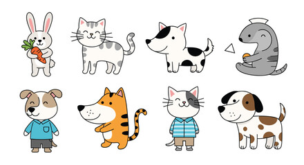 Fototapeta premium Adorably illustrated pixel art pet characters for your creative projects