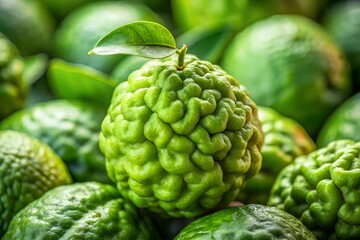 Obraz premium Close up of Kaffir Limes with Leaf in a Pile
