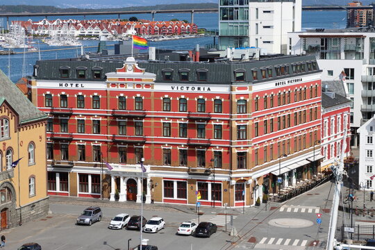 Elevated view of Hotel Victoria, first opened in July 1900, in the centre of Stavanger, Norway