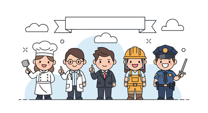 Diverse professionals representing various occupations standing together celebrating unity and community spirit