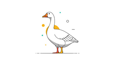 A cute white goose standing proudly with colorful bubbles and lines around it