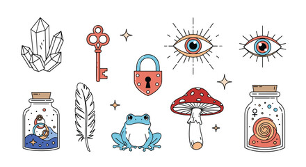 Enchanting mystical symbols and elements for magical designs and occult themes