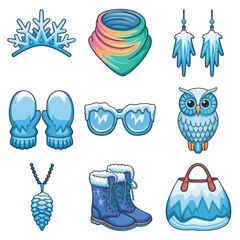 2d vector illustration icon, set of vibrant representing unique winter activities and sports
