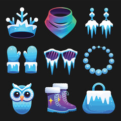 2d vector illustration icon, set of vibrant representing unique winter activities and sports
