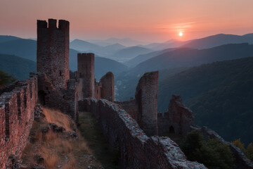 Fototapeta premium breathtaking sunset over ancient castles and fortresses in diverse countries around world