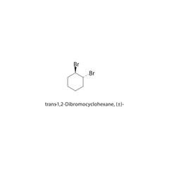 trans-1,2-Dibromocyclohexane, (±)- skeletal structure. Halogenated cycloalkane compound schematic illustration. Simple diagram, chemical formula.