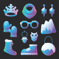 2d vector illustration icon, set of vibrant representing unique winter activities and sports
