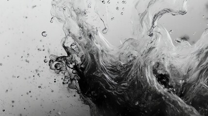 Dynamic splash of water creating abstract patterns, representing motion and energy in monochrome.