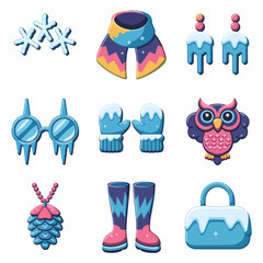 2d vector illustration icon, set of vibrant representing unique winter activities and sports
