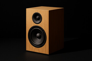 Obraz premium Minimalist wooden speaker, a clean design with powerful sound, isolated on black.