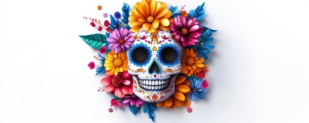 Mexican Sugar Skulls on Day of the Dead Halloween Background for Dia Background, De