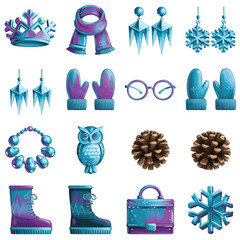 2d vector illustration icon, set of vibrant representing unique winter activities and sports
