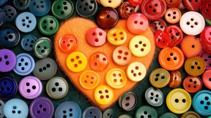 Obraz premium Colorful Buttons Arranged in Heart Shape on Felt Background