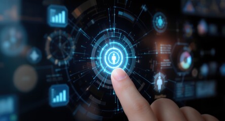 Human Touch Activates Futuristic Interface: Digital Technology Concept.