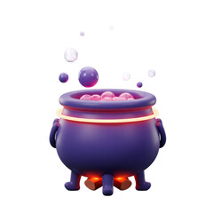 A purple cauldron bubbles under glowing stars, perfect for fantasy or magical designs and illustrations.