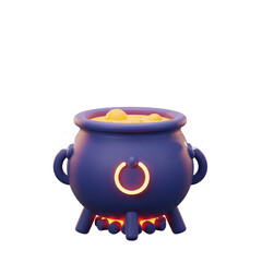 The blue cauldron is bubbling with a yellow potion, surrounded by bubbles, stars and a flame, perfect for halloween decorations and fantasy illustrations.