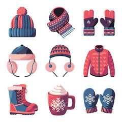 2d vector illustration icon, set of vibrant representing unique winter activities and sports
