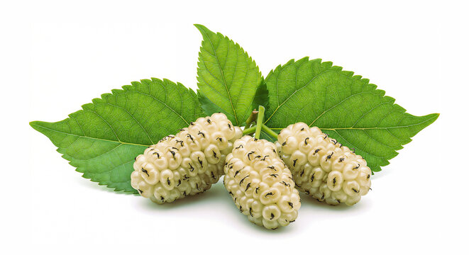 White Mulberries with Green Leaves