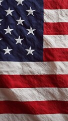 Rippled canvas flag unfurls patriotic hues, whispering Freedom's tapestry, evoking Independence Day, Flag Day celebrations in timeless glory