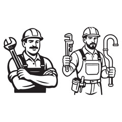 Handyman, repair worker, plumber in uniform vector illustration.