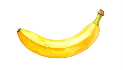 A soft watercolor rendition of a single banana, gently shaded with yellow and light brown.