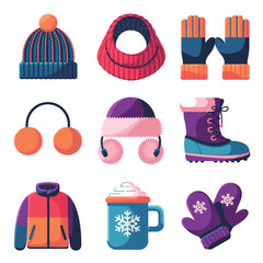 2d vector illustration icon, set of vibrant representing unique winter activities and sports
