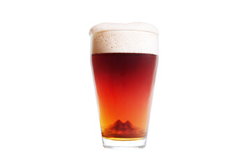 a glass of beer with a foamy top