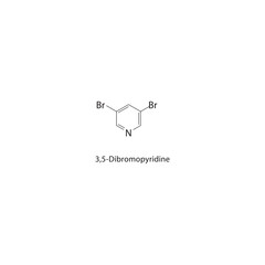 3,5-Dibromopyridine skeletal structure. Halogenated nitrogen heterocycle compound schematic illustration. Simple diagram, chemical formula.