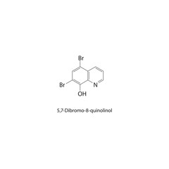 5,7-Dibromo-8-quinolinol skeletal structure. Halogenated quinoline derivative compound schematic illustration. Simple diagram, chemical formula. © Basstock