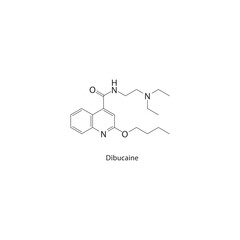 Dibucaine skeletal structure. Local anesthetic compound schematic illustration. Simple diagram, chemical formula.