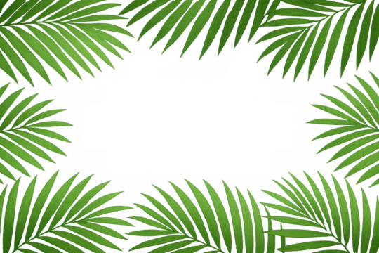Lush tropical palm leaves create a vibrant border against a transparent background, offering a natural and exotic frame