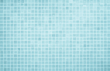 Blue light ceramic wall chequered and floor tiles mosaic background in bathroom, kitchen. Design pattern geometric with grid wallpaper texture decoration pool. Simple seamless abstract surface clean.