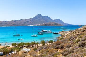 View of Balos lagoon from the trail to the Venetian Fort on Imeri Gramvousa Island, Crete, Greece – Overlooking the turquoise waters of Gramvousa