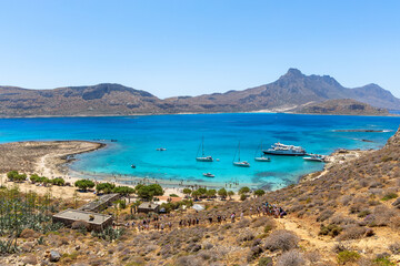 View of Balos lagoon from the trail to the Venetian Fort on Imeri Gramvousa Island, Crete, Greece – Overlooking the turquoise waters of Gramvousa