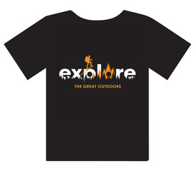 Fototapeta premium Dynamic black t-shirt design celebrating adventure and the great outdoors with vibrant graphic