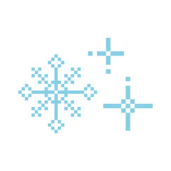 Obraz premium Pixel snowflake winter retro pixilated 8 bit game stamp. Y2k snow, minimal and simple. Holiday flake ornament. Simple crystal ornament
