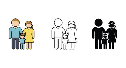 Family Icon Set with Mother Father Child in Different Styles