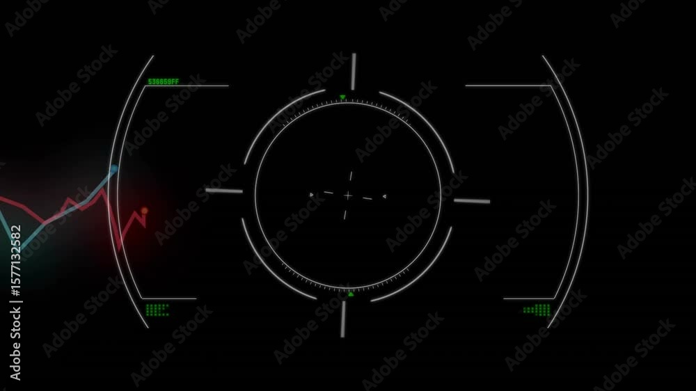 Poster ring opening on black rotating with oscillating graphs and flashing glitches visualizing targeting
