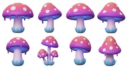 Colorful mushroom illustration set