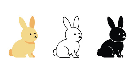 Cute Rabbit Illustration Set with Different Styles and Colors on White Background