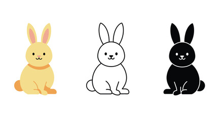 Cute Cartoon Rabbit Illustration in Outline Style for Easter and Spring