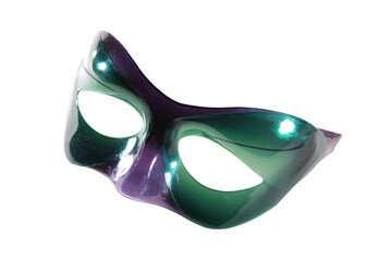a green and purple mask with a white background