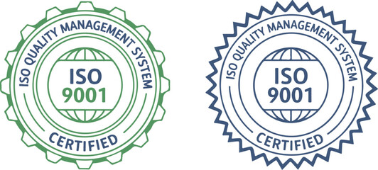 Obraz premium ISO 9001 certified quality management system seal in green and blue on white