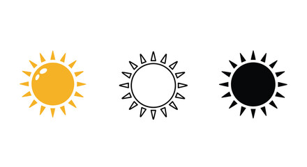 Sun Icons in Orange Black and Outline on White Background