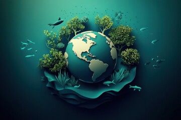 World Ocean Day Celebration with Marine Life on a Blue Background - environment sea