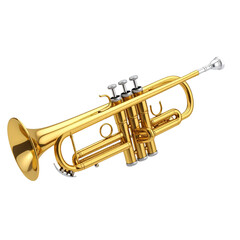 Obraz premium Gold brass trumpet musical instrument isolated on a white background