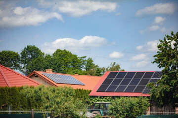 Rooftop Solar Panels Nestled Amongst Lush Nature and Scenic Outdoors to Harness Energy